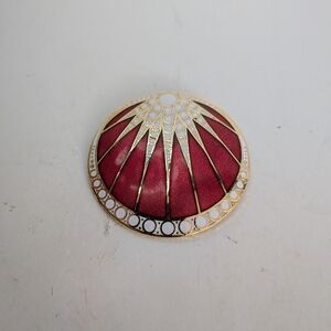 Vintage Cloisonne Starburst Round Brooch Pin Enamel Gold Sun MCM Circle